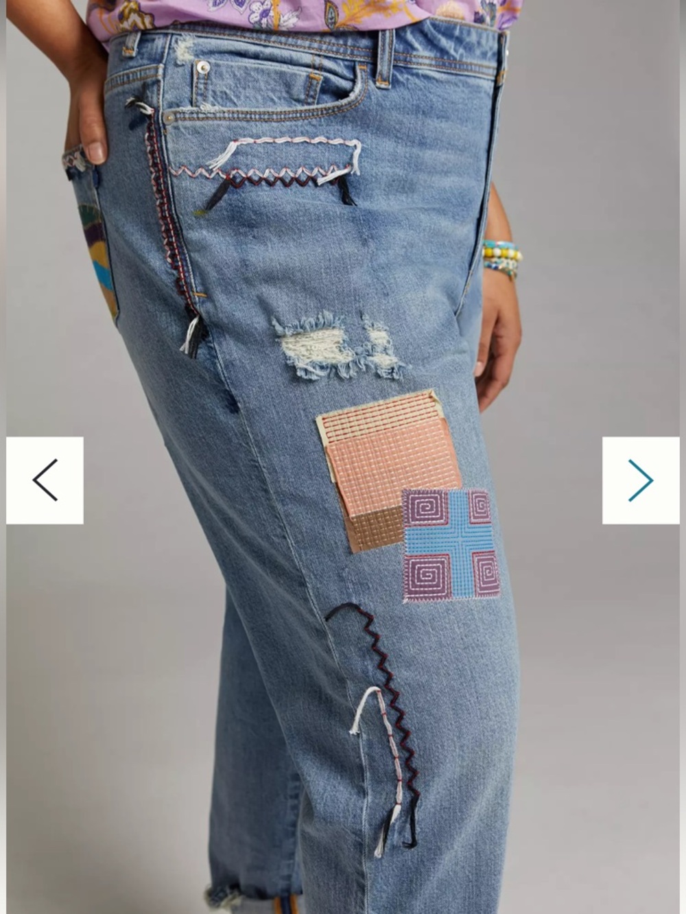 Anthropologie Pilcro The Slim Boyfriend Embroidered Patchwork Jeans - Picture 13 of 15